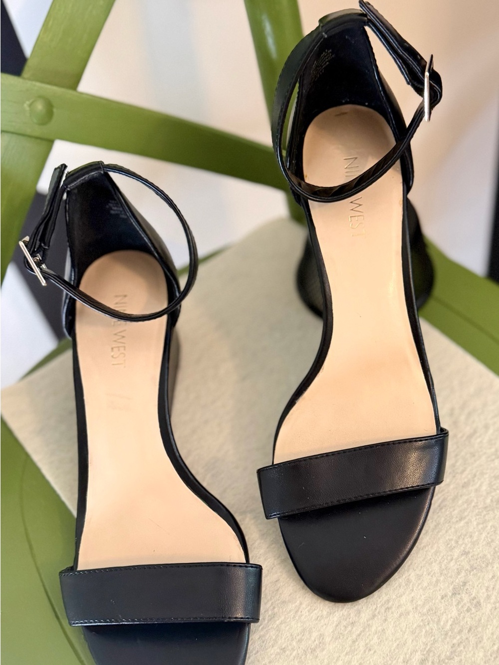 Nine West ‘’Phonecall” Ankle Strap Wedge Sandal | 8 M Black